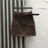 咖啡色高腰牛仔短裙女显瘦2026春夏时尚 半身裙子 洋气休闲A字工装