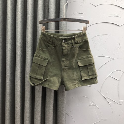 军绿色高腰休闲牛仔短裤女