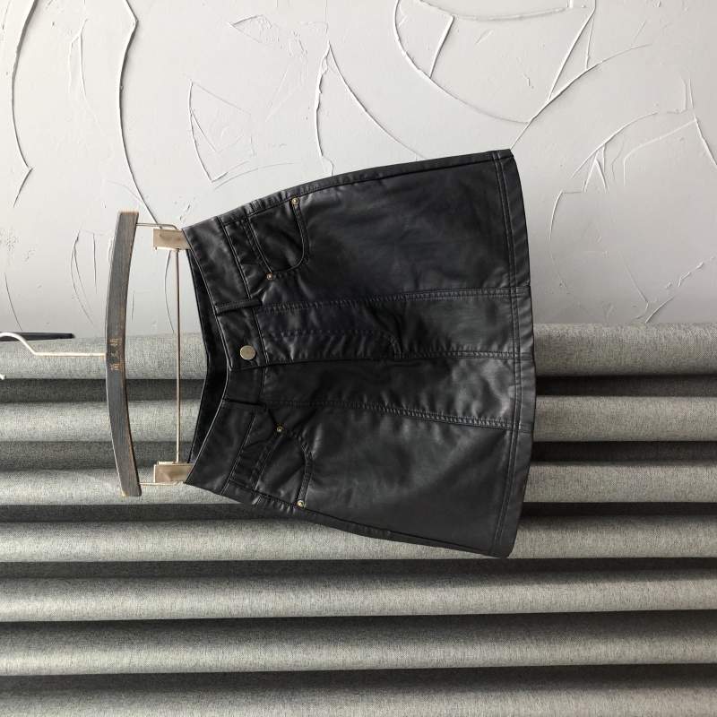 黑色高腰PU皮短裙女2025秋冬