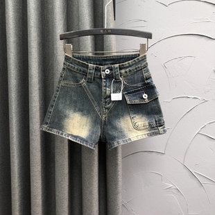 洋气弹力A字复古阔腿热裤 清仓美拉德风搭配牛仔短裤 女年春夏时尚