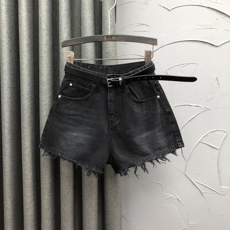 韩版黑色高腰休闲牛仔短裤女潮夏季时尚洋气百搭A字毛边阔腿热裤