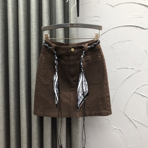 咖啡色高腰牛仔短裙女