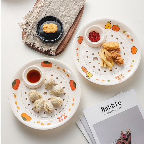 饺子盘食品级密胺家用圆双层沥水