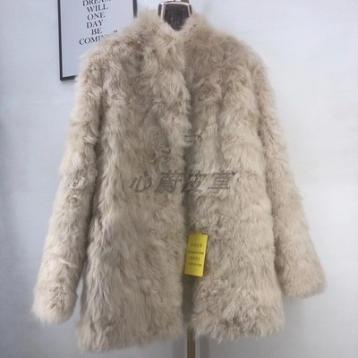 进口托斯卡纳皮毛一体韩女托卡拼接立领中长半卷毛毛外套宅女大衣