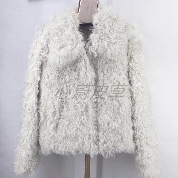 真皮真毛原生态皮毛一体羊毛皮草女外套短款拼接翻领冬季保暖时尚