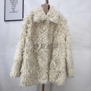 真皮真毛原生态皮毛一体羊毛皮草外套中长款 保暖顽童 拼接翻领冬季