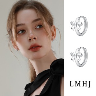 纯银耳环女999耳扣养耳洞睡觉免摘蝴蝶结耳圈小众设计感耳钉耳饰