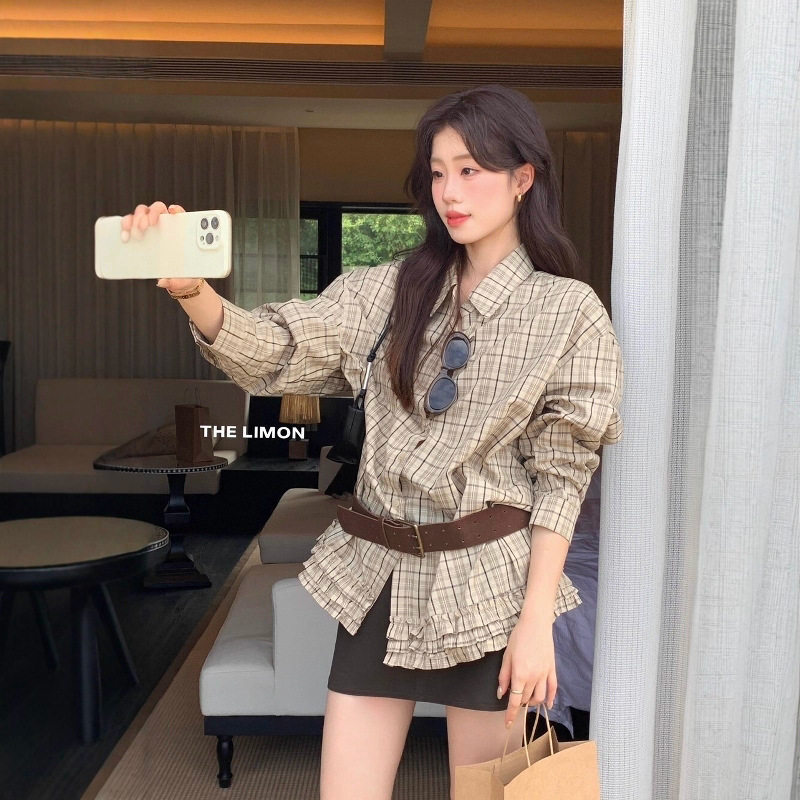 柠檬绿茶秋装女韩系慵懒风百搭木衬衫