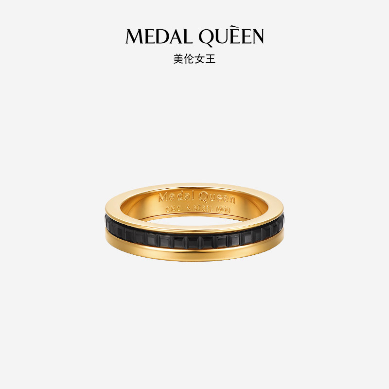 MEDALQUEEN轻奢黑白陶瓷转动戒指女高级感黄金色精密陶瓷指环时尚