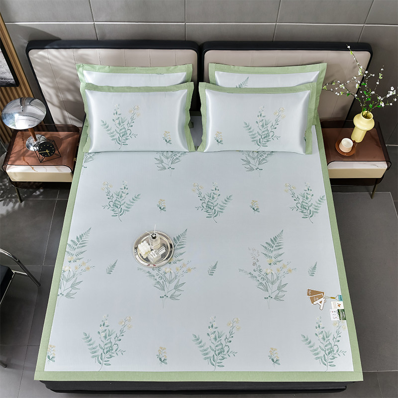 印花小清新冰藤凉席三件套家用透气带孔空调软席子水洗折叠草席,床上用品,冰丝席,淘宝优惠券,粉丝福利购,淘宝优惠卷