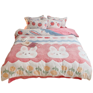 牛奶绒四件套冬季加厚双面绒床单被套三件套防静电保暖珊瑚绒毛绒