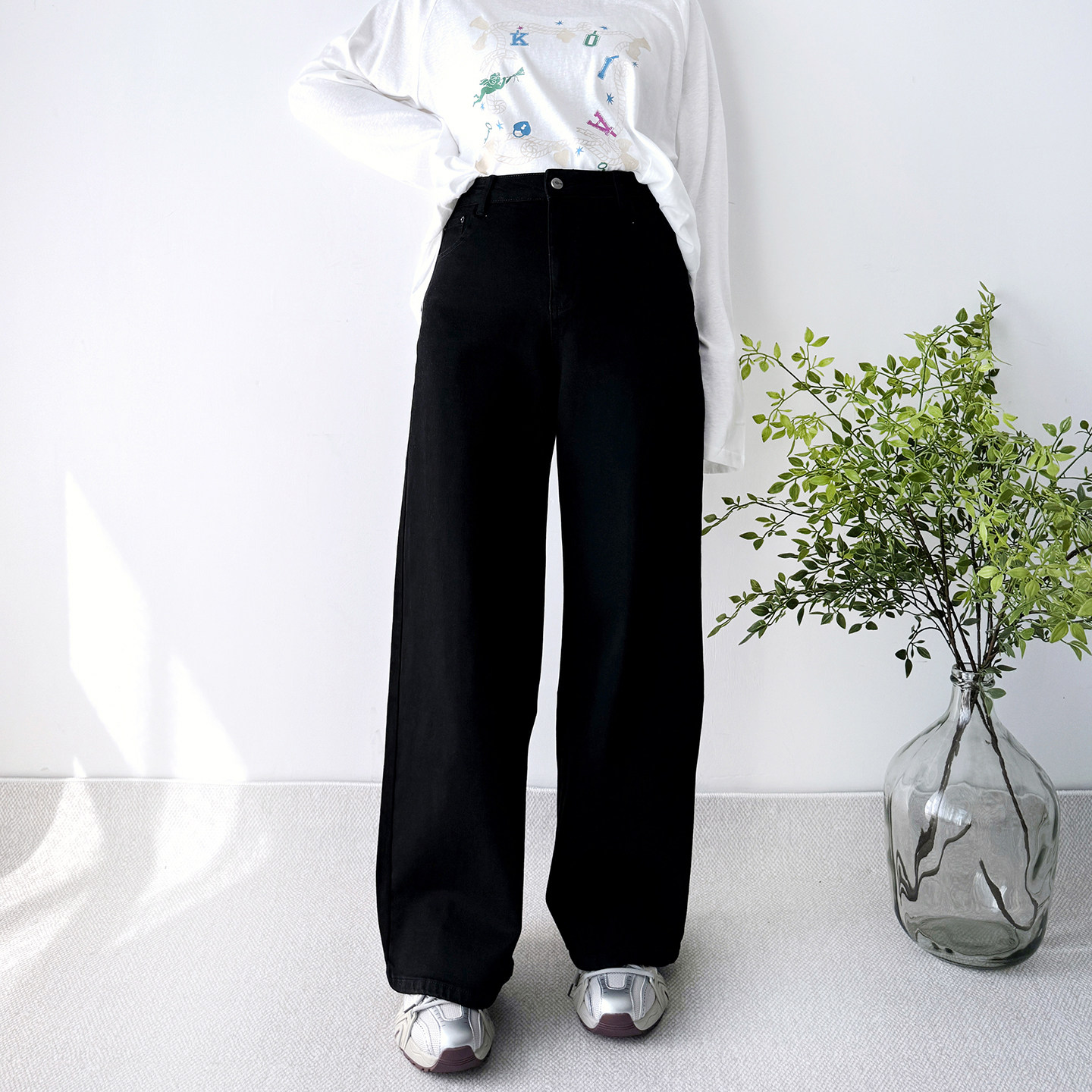 大爽家大码高个子窄版直筒牛仔裤女秋季拖地女裤胖mm长裤黑色裤子