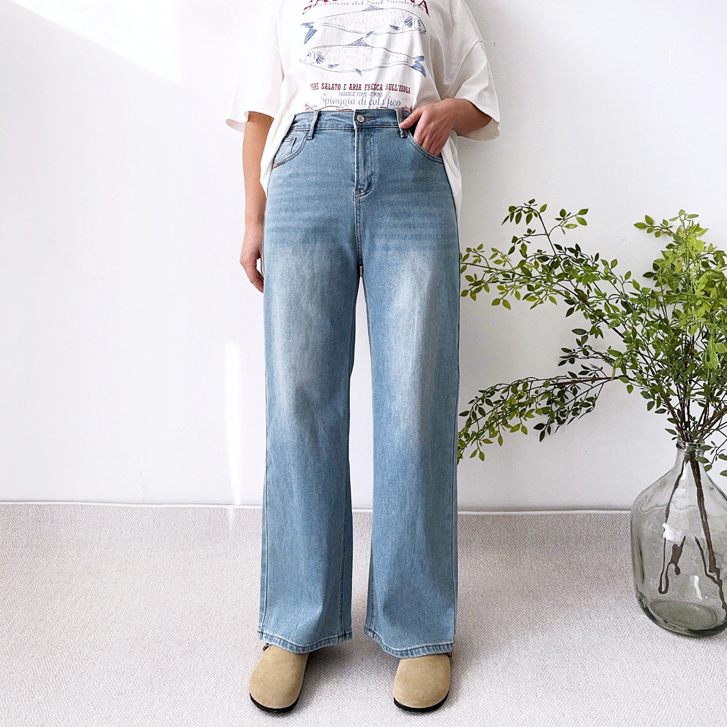 大爽大码高个子窄版直筒阔腿牛仔裤女春秋长裤显瘦裤子胖mm拖地裤