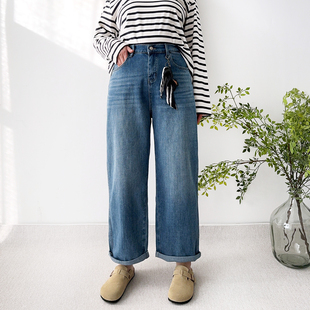 女装 胖mm直筒老爹裤 微胖哈伦牛仔裤 高腰男友裤 子潮 女春季 大爽大码