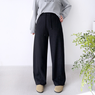 大爽大码女装高个子加绒加厚直筒休闲裤女冬季弯刀女裤黑色拖地裤