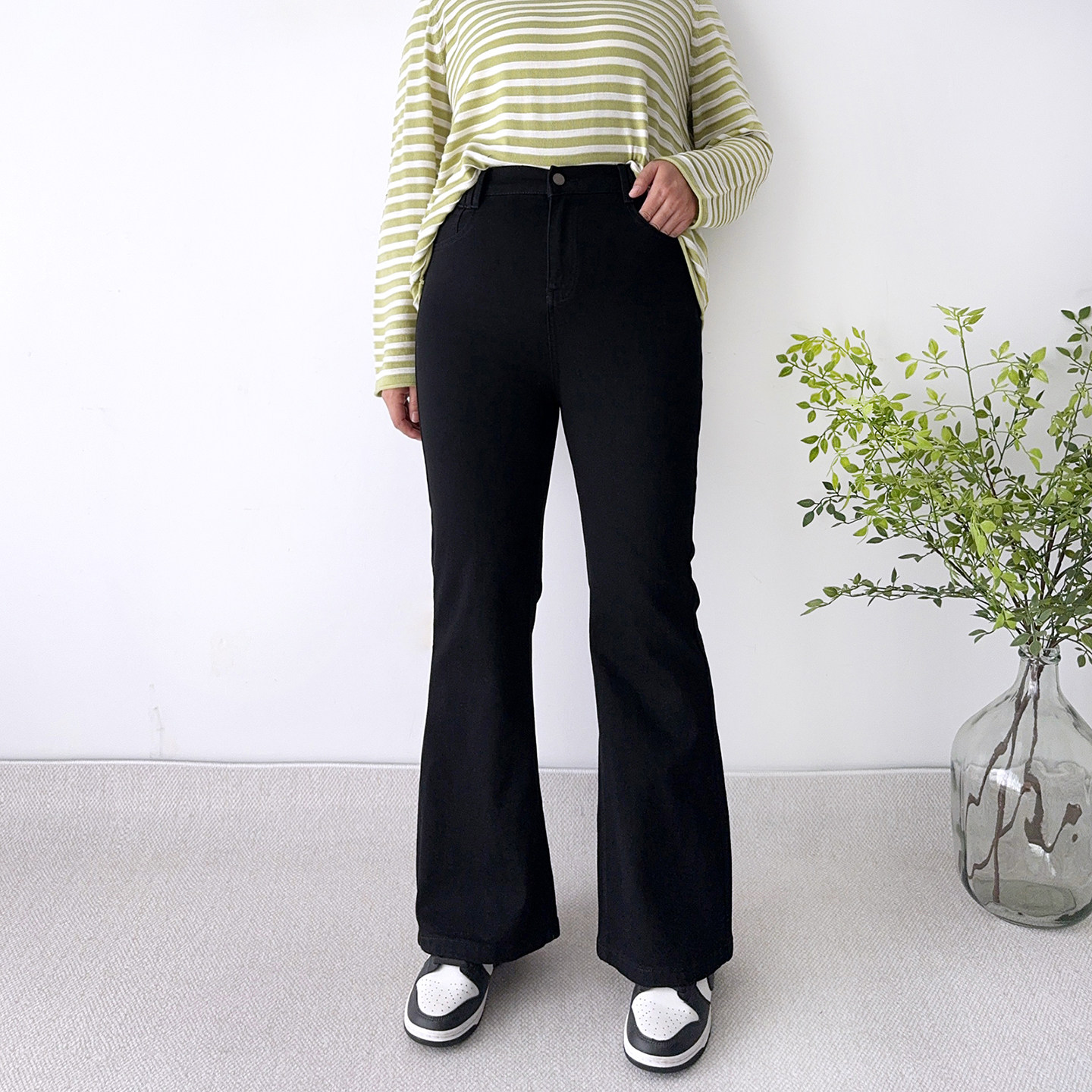 大爽大码高个子微喇牛仔裤女春季喇叭裤女裤胖mm高腰长裤黑色裤子