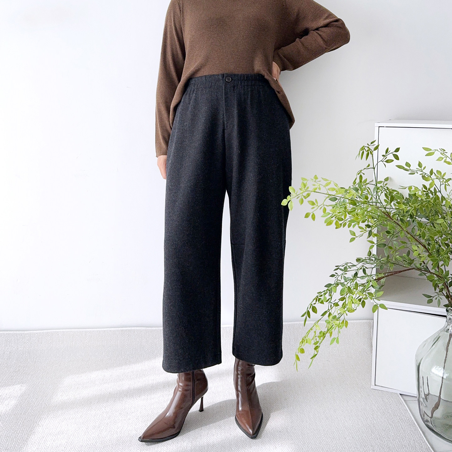 大爽家大码女装直筒棉羊毛裤女秋季西裤显瘦女裤胖mm黑色休闲裤子