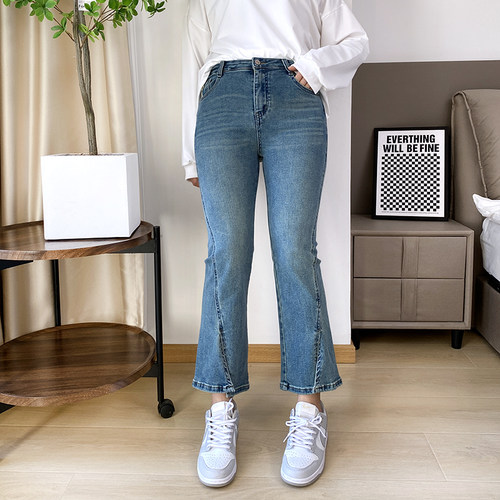 大码女装牛仔裤开叉喇叭裤