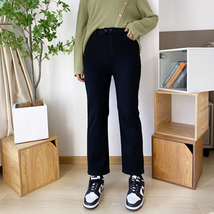 女裤 女春季 高腰九分烟管裤 显瘦裤 大爽大码 子胖mm法棍裤 直筒牛仔裤