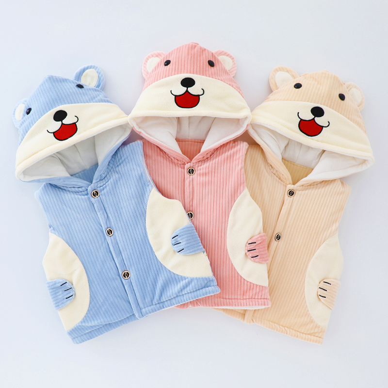 婴儿保暖马甲带帽子夹棉春秋冬季男新生儿衣服女宝宝加厚加棉外套
