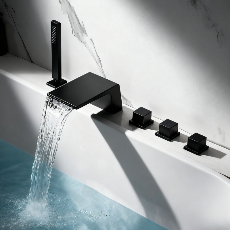 全铜浴缸缸边式嵌入式大流量瀑布龙头冷热水分体式五件套瀑布花洒
