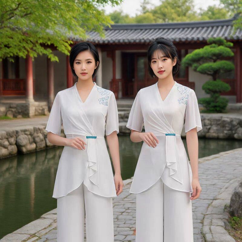 2025新款师工作服女院高端足浴足疗技师气质养生师套装夏显瘦修身