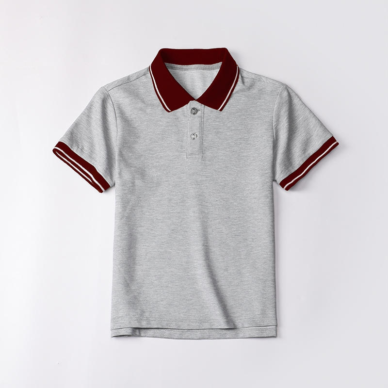 小学生校服男童夏季POLO衫短袖女童灰色T恤半袖儿童枣红色领短袖