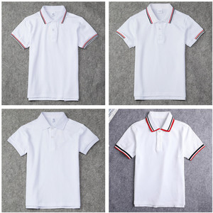 儿童白色POLO衫短袖夏款翻领儿童女童红黑条领白T恤学生夏季校服