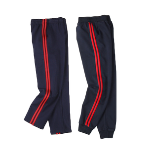儿童深蓝色运动裤男童藏青校裤女童红色两条杠加绒校服裤子小学生