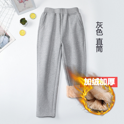 灰色加绒加厚藏青深蓝校服运动裤