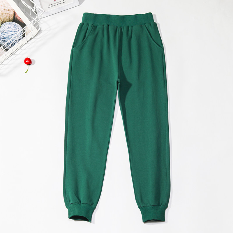 男童绿色运动裤中小学生校服裤子儿童女童墨绿色卫裤春秋夏季长裤