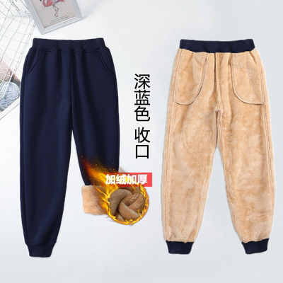 一体儿童运动裤灰色男童加绒加厚