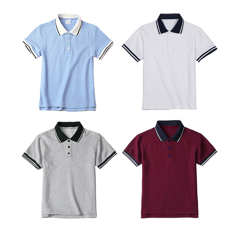 小学生夏季校服浅蓝色短袖T恤男女童枣红色POLO衫儿童酒红色短袖