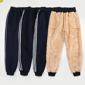 外穿 男童女童一体加厚保暖裤 加绒校服裤 子小学生藏青色儿童运动裤