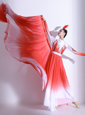 开场舞大摆裙时代浪潮灯火里的中国舞蹈服两面翻渐变伴舞演出服女