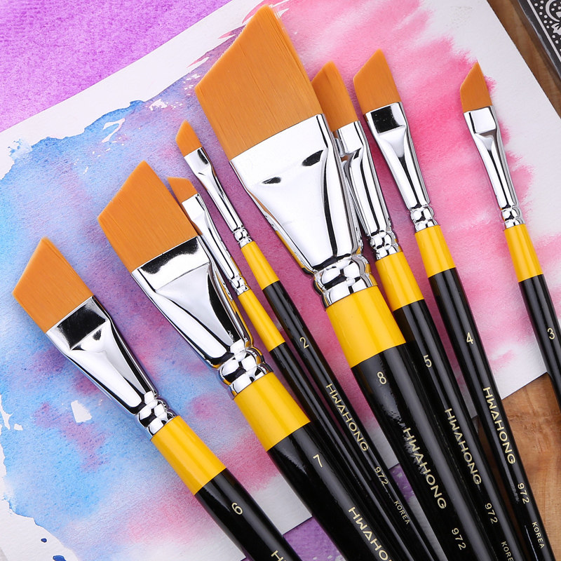 华虹972系列斜头斜峰尼龙毛图案画笔水彩画笔美术刷hwahong1号眼线笔