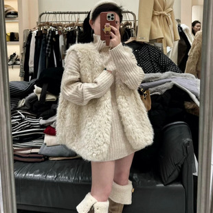韩版温柔风仿羊羔毛毛绒马甲外套女2025中长款收腰保暖冬季穿搭潮