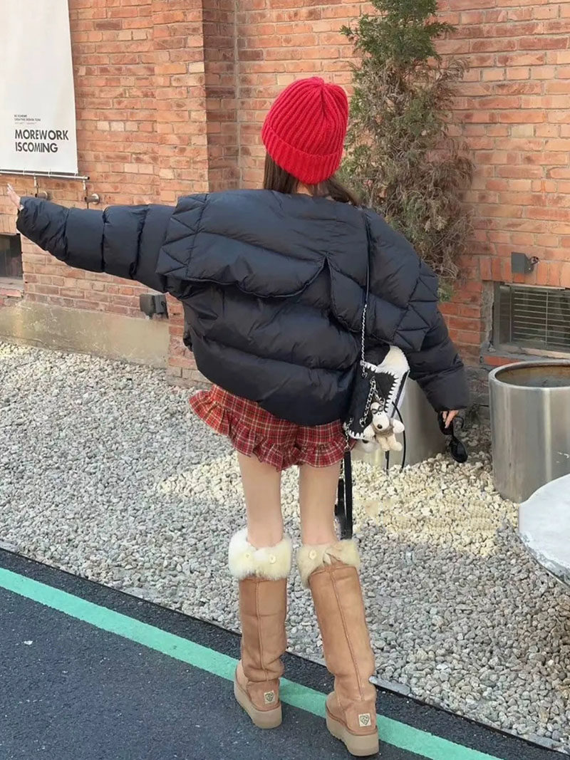 大翻领短款羽绒服女2025冬季高级感天使超好看外套显瘦黑色天使潮