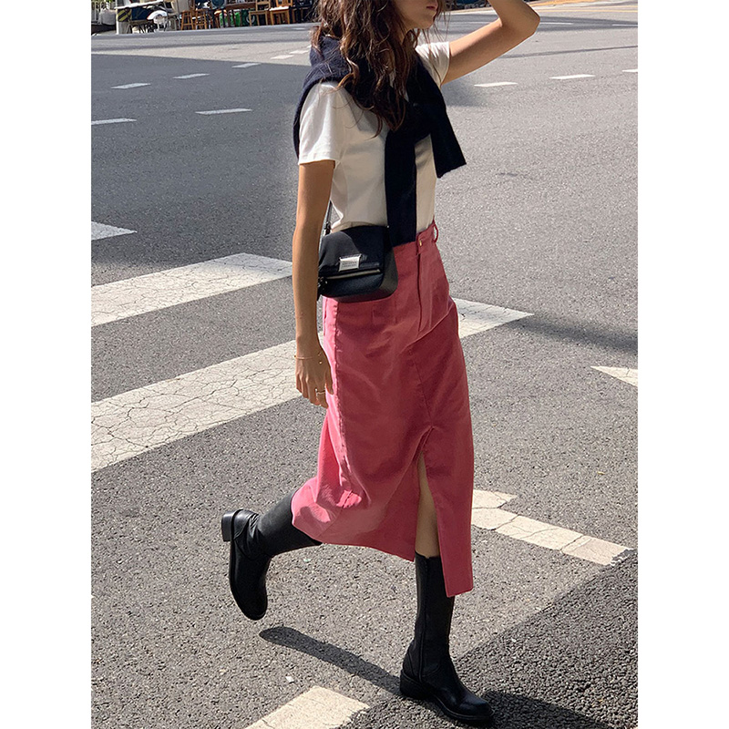 高腰开叉半身裙女秋冬季新款