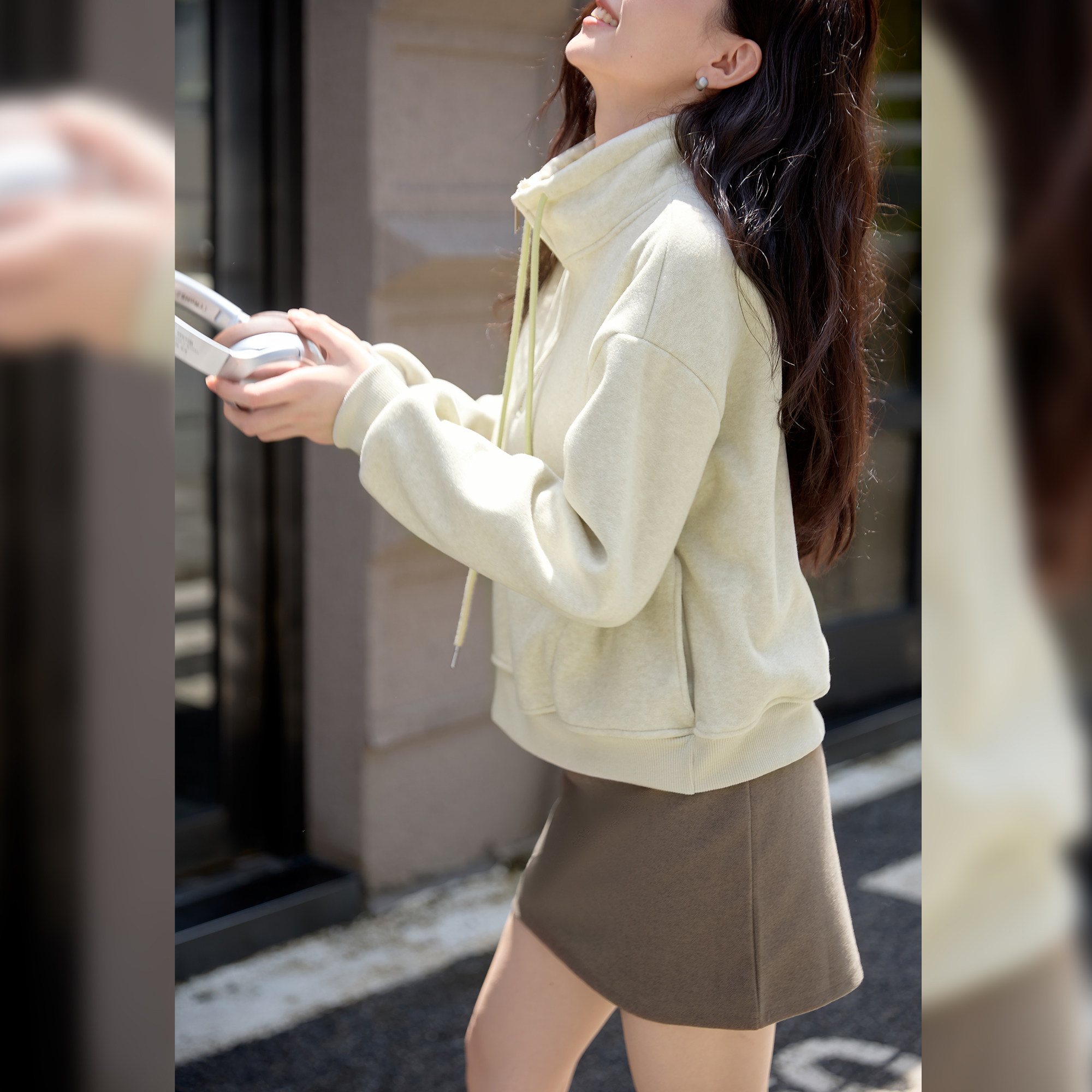 港风加绒加厚气质春秋新款宽松半拉链短款立领休闲卫衣女外套上衣