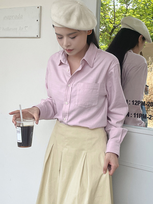 韩系翻领长袖衬衫全棉别致上衣