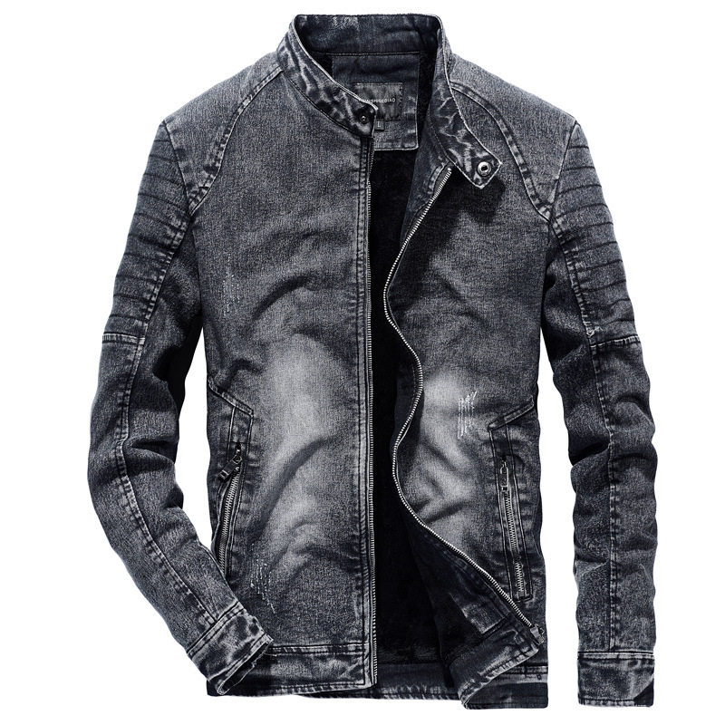 vintage denim jackets men slim fit solid color casual mens
