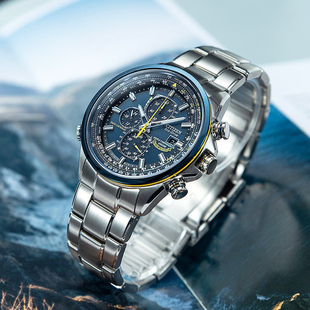 西铁城蓝天使光动能手表男空中之鹰防水夜光多局电波腕表AT8020
