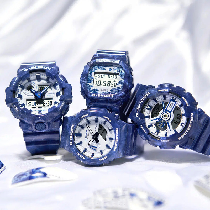 卡西欧新款青花瓷配色国潮主题GSHOCK运动石英男手表GA-110BWP-2A