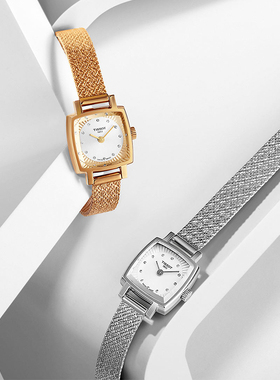 天梭小可爱系列方块女生钢带玫瑰金石英表T058.109.11.036.00