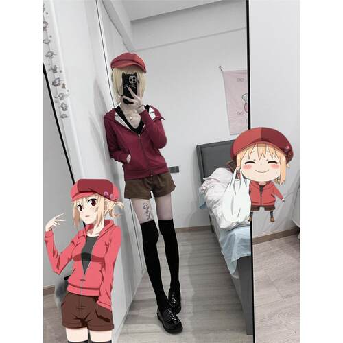 红色连帽开衫卫衣短裤两件套装女