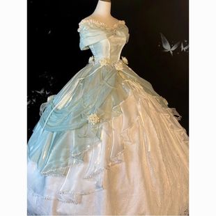 玫瑰礼遇洛丽塔晚礼服女绿色一字肩学生日成人礼艺考派对花嫁裙子