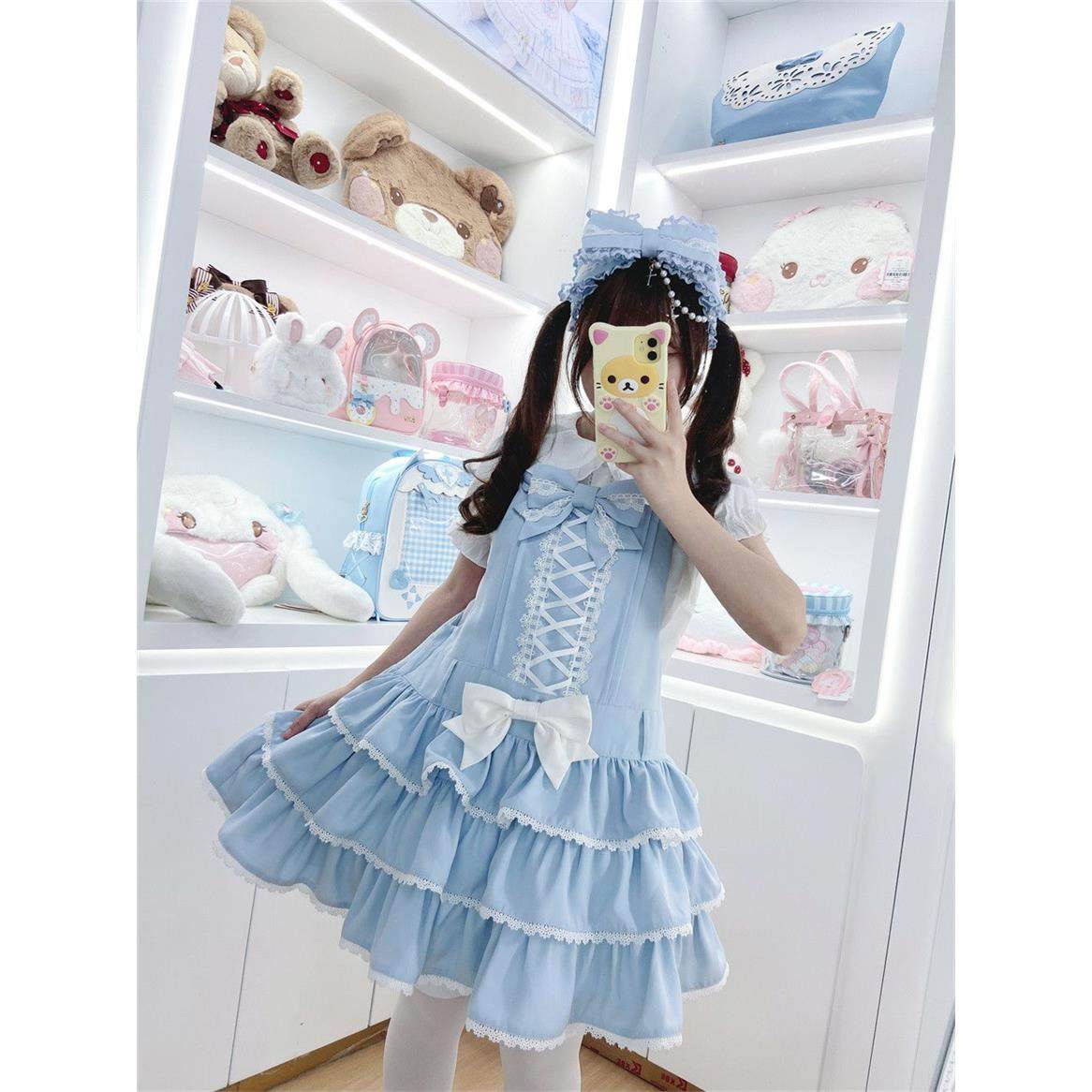 【To Alice】熊之原创lolita古早昭和蛋糕三层裙摆背带裙衬衫套装