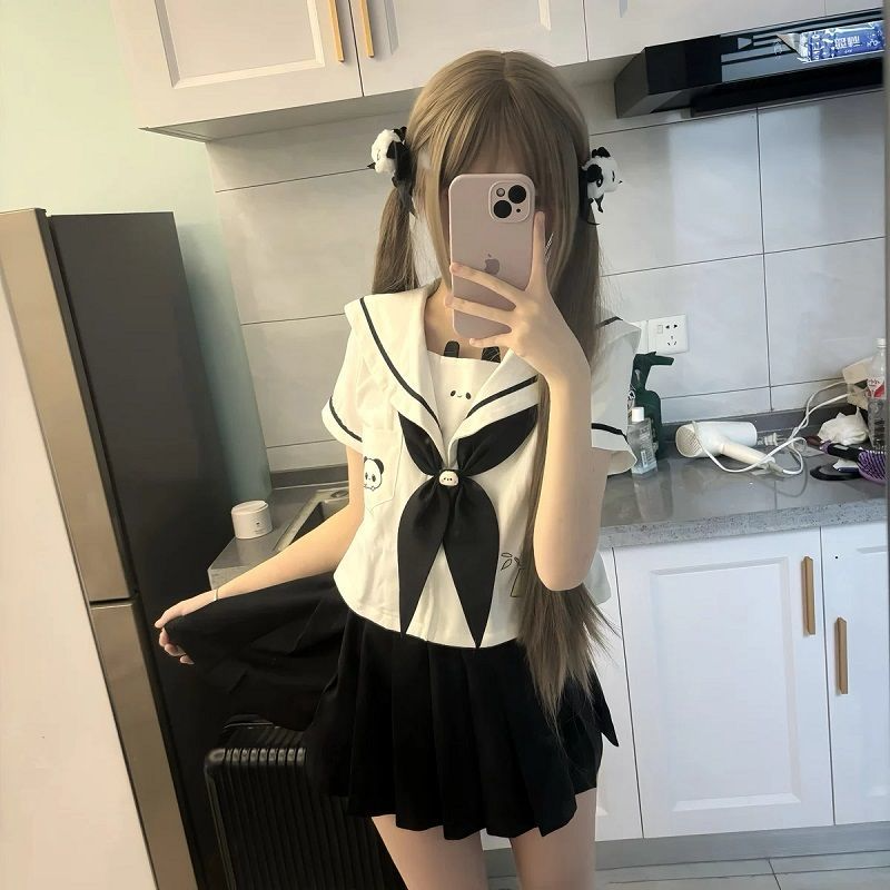 原创呼呼JK制服上衣高腰衬衫水手服套装可爱软妹日系百褶裙两件套