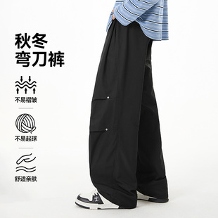 男士 2025冬季 新款 美式 阔腿休闲裤 冲锋裤 宽松直筒伞兵裤 子 机能工装